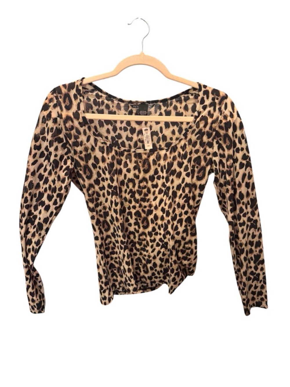 Victoria's Secret Leopard Print Long Sleeve Scoop Neck Top - Tan/Black
